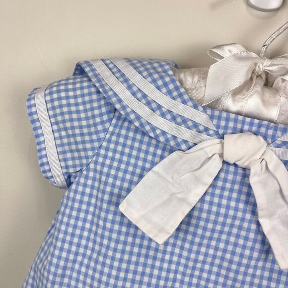 Janie and Jack The Gingham Sailor Baby Romper Blue Rose Gingham 0-3 Months - Picture 2 of 6